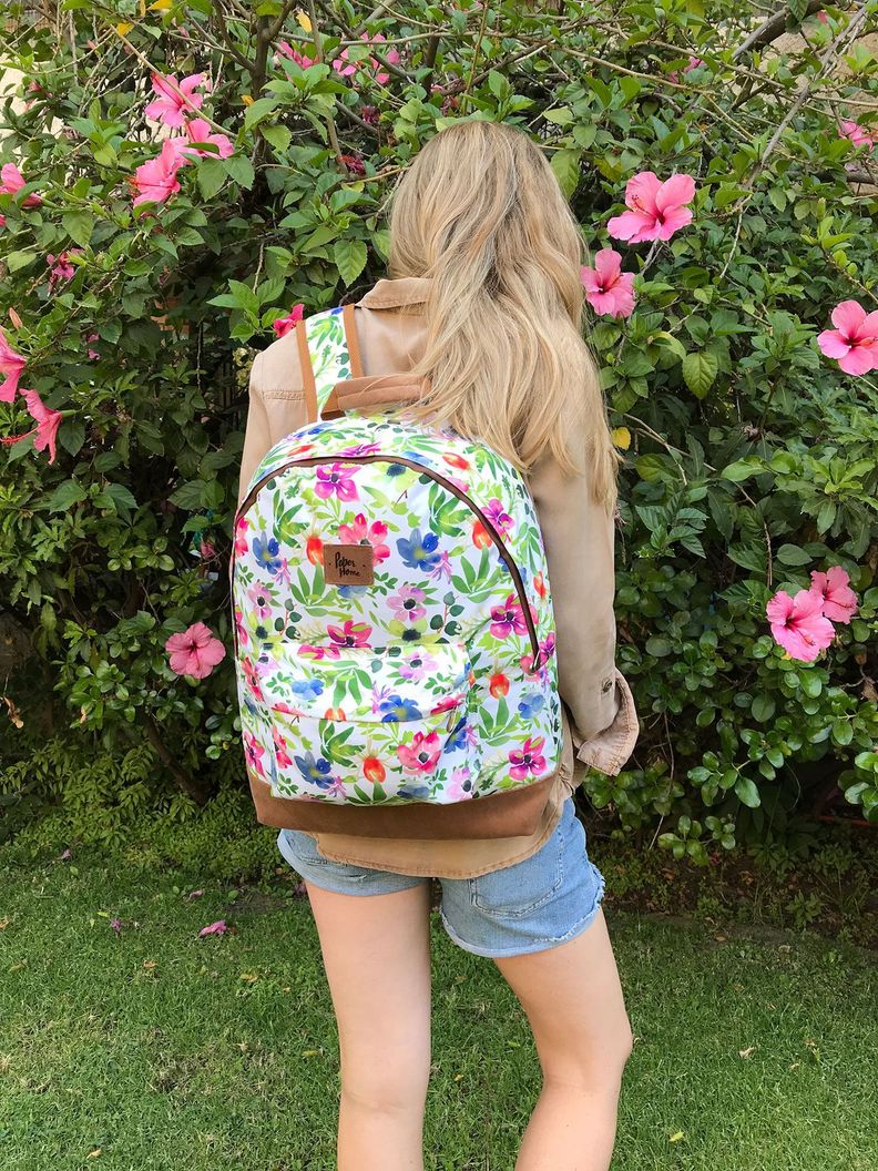 Mochila sustentable escolar flores Paper Home-5