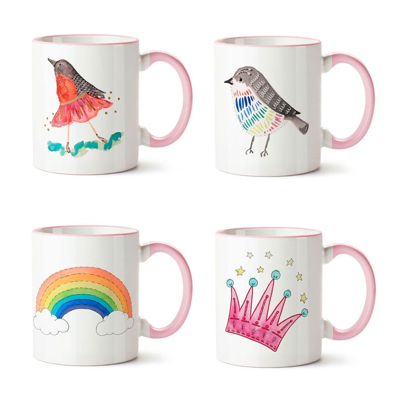 Set x 4 tazones mugs cerámica infantiles niña asa rosada Paper Home.-0