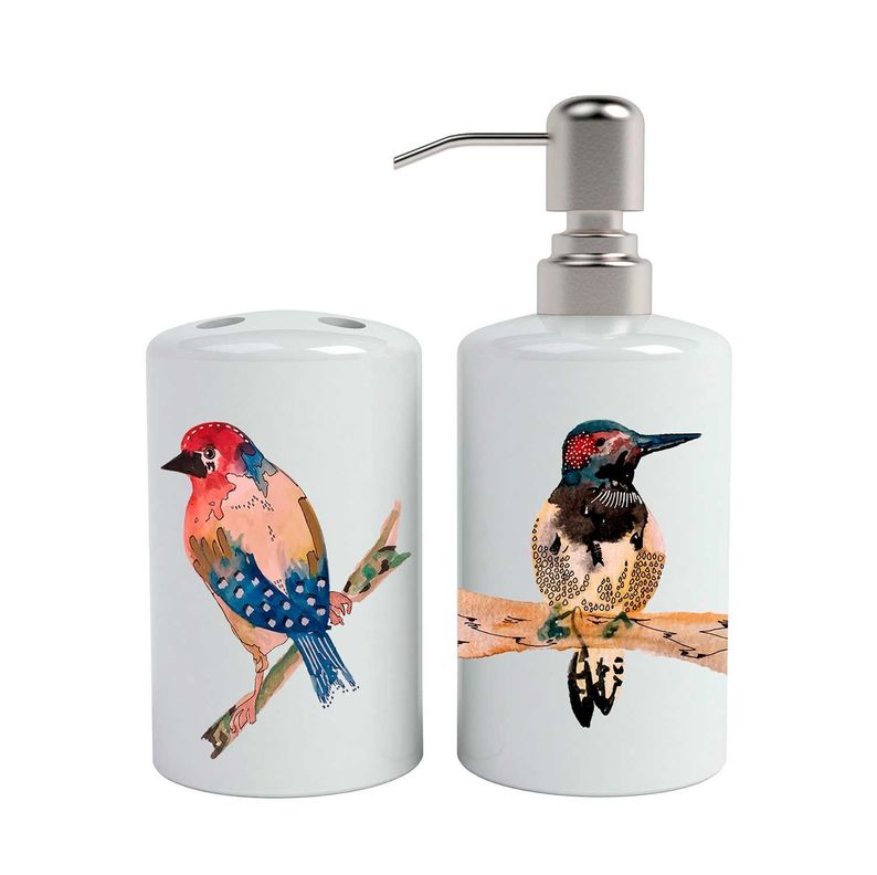 Set de baño cerámica 2 piezas pájaros colores Paper Home-0