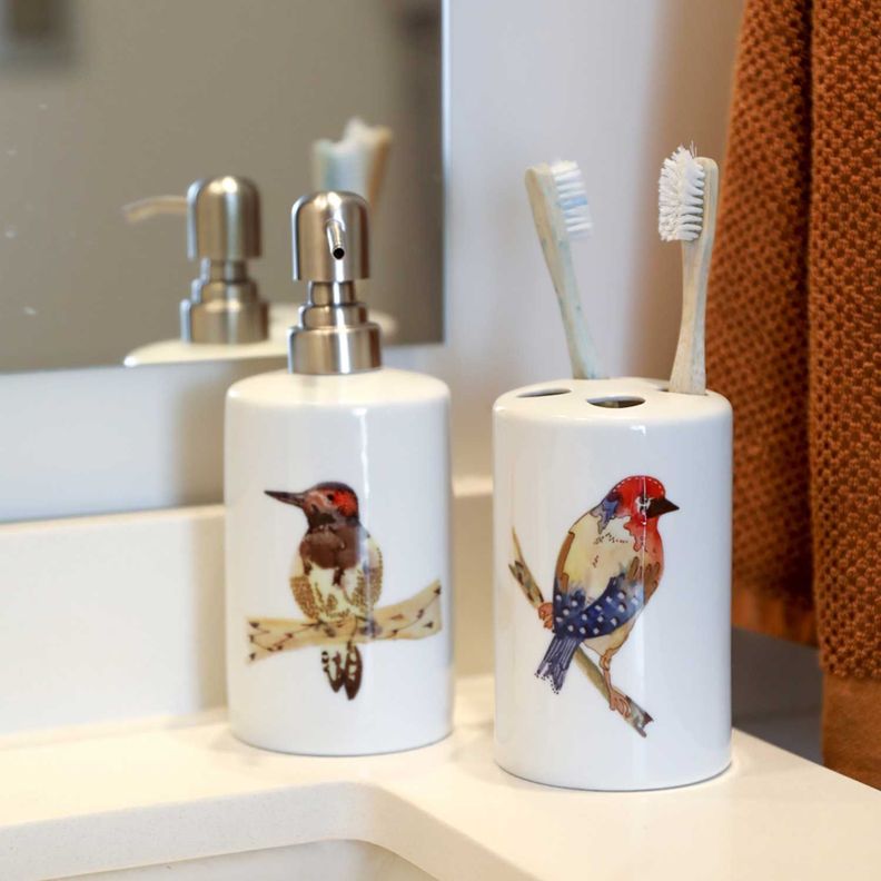 Set de baño cerámica 2 piezas pájaros colores Paper Home-1