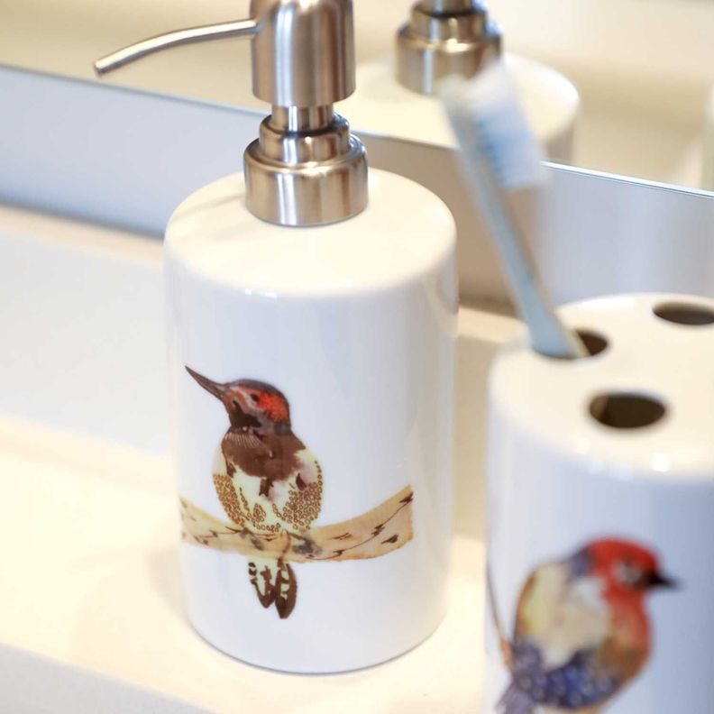 Set de baño cerámica 2 piezas pájaros colores Paper Home-3