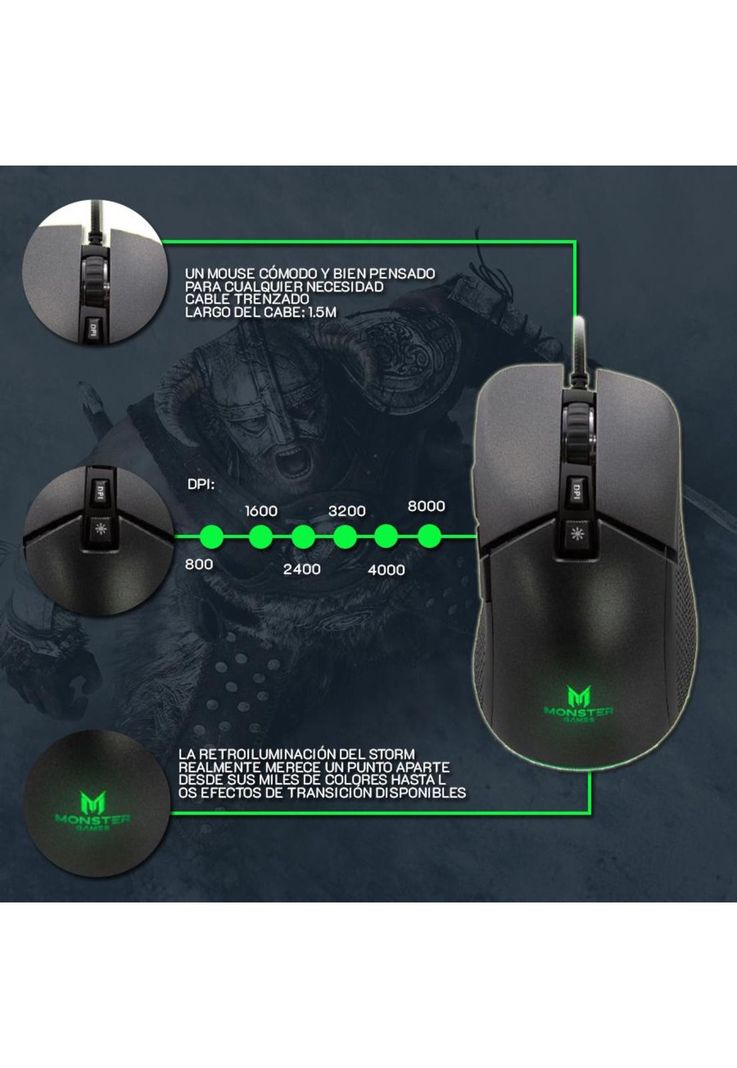 Mouse Gamer Storm Monster Games 6 Botones 800 DPI-4