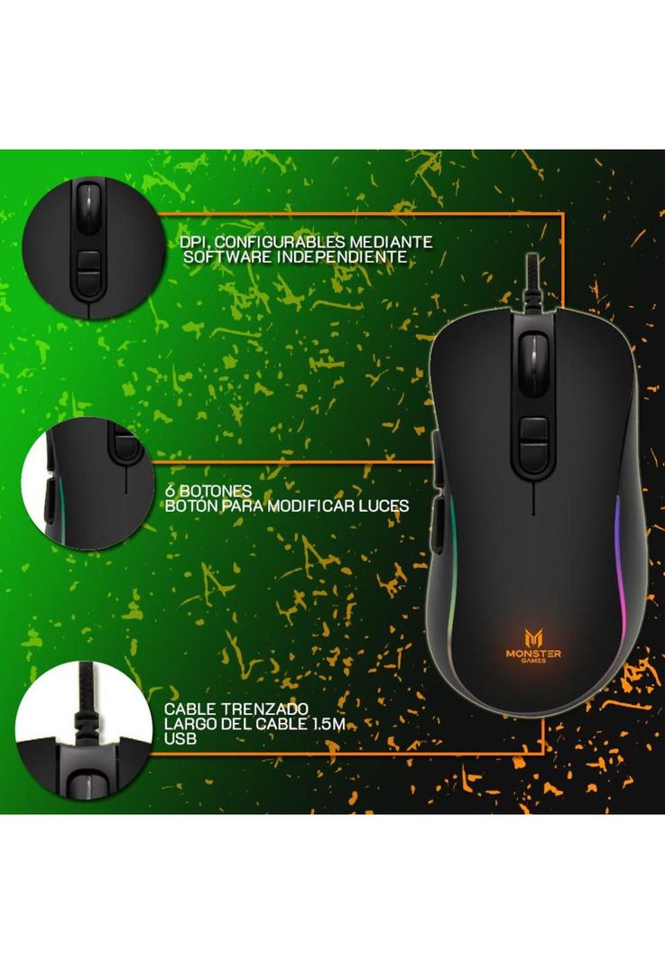 Mouse Gamer Storm Monster Games 6 Botones 800 DPI-5