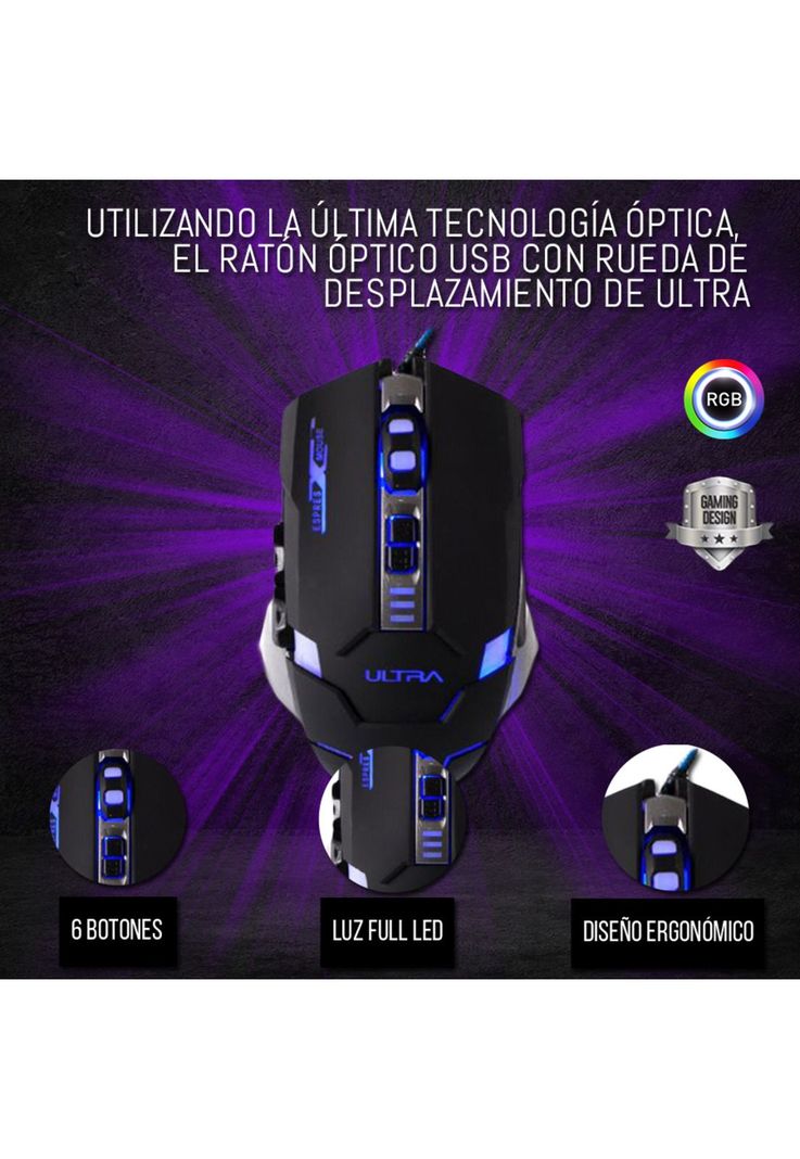 Mouse Alámbrico Ultra X 10 Retro-Iluminado Gaming USB 6 Botones-5