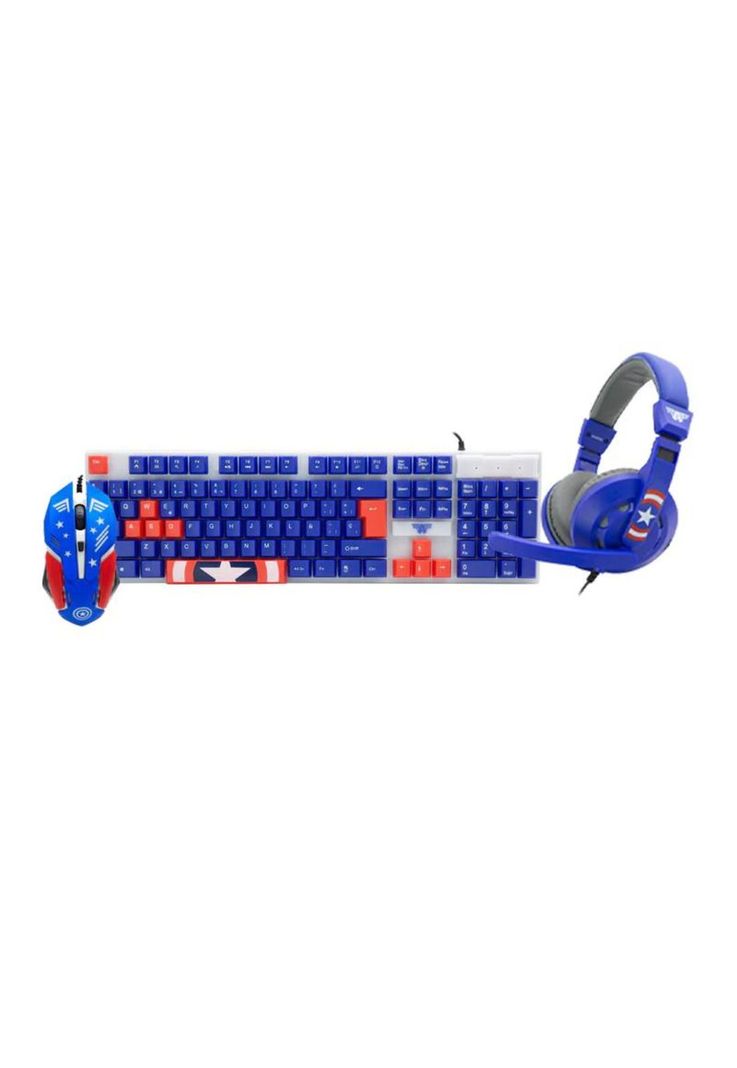 Kit Gamer Marvel Capitan America 3en1 Teclado Mouse Audifono-0