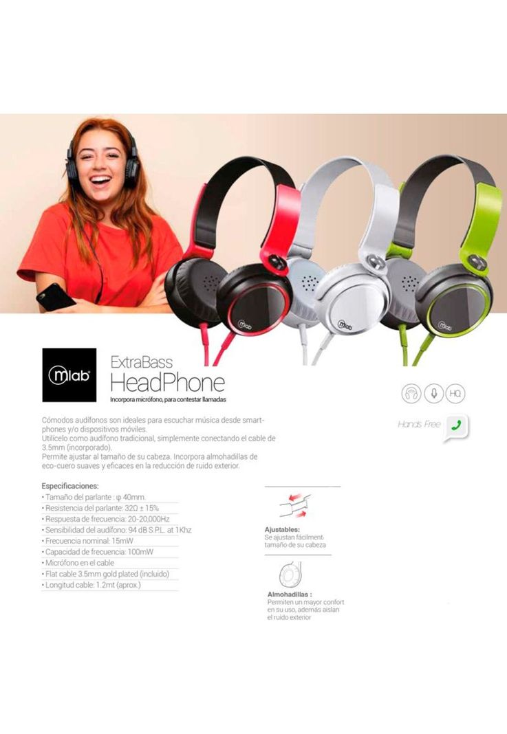 Audífonos Extrabass Over Ear Alámbricos Mlab Blanco-2