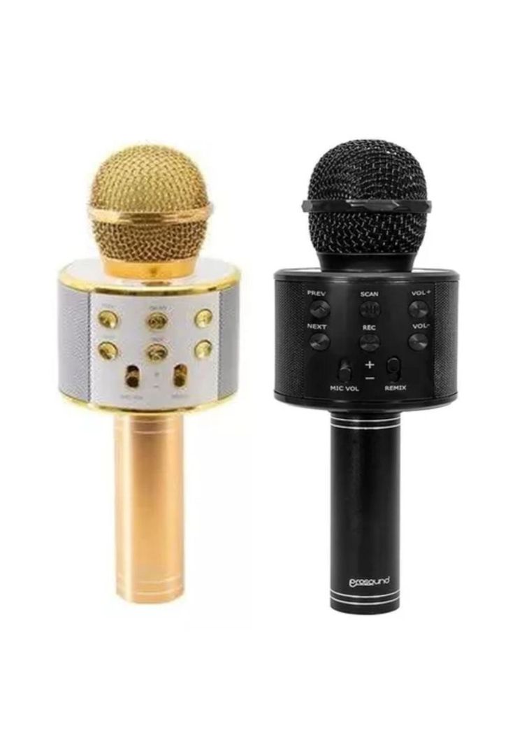 Kit 2 Micrófonos con Parlante Bluetooth Inalámbrico, Color Negro y Dorado-0