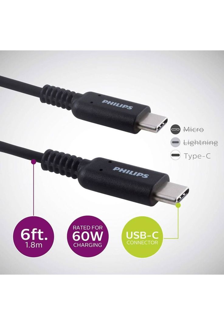 Cable Philips Usb-c A Usb-c 1m 60w Max Blanco Trenz Dlc8701-1