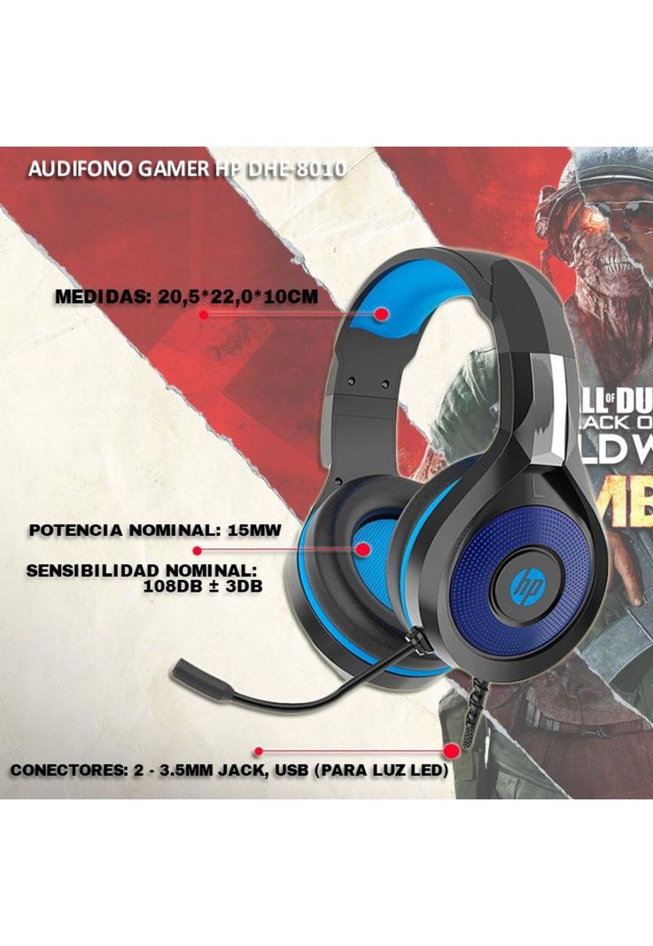 Audífonos Gamer HP DHE-8010 Led Over-Ear-4