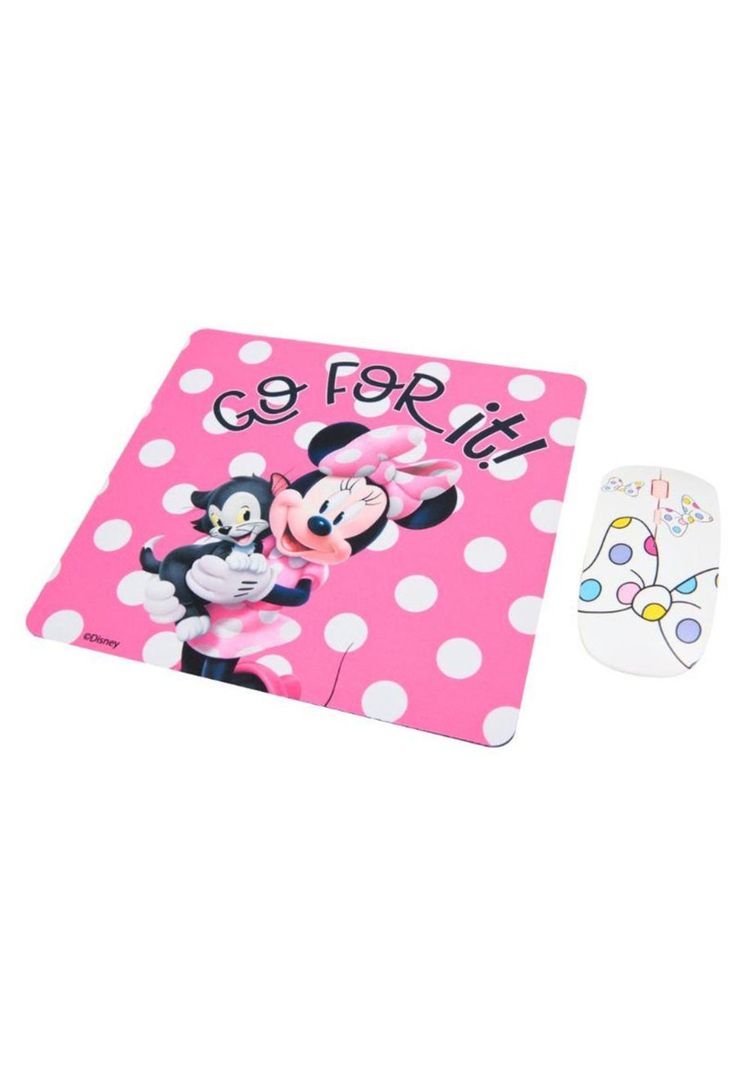 Kit Mouse Inalambrico + Mouse Pad Disney Minnie Rosa-1
