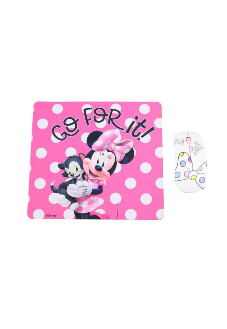 Kit Mouse Inalambrico + Mouse Pad Disney Minnie Rosa-2