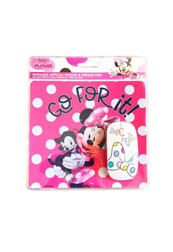 Kit Mouse Inalambrico + Mouse Pad Disney Minnie Rosa-3