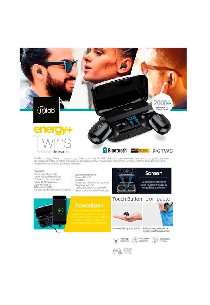 Audífonos Bluetooth Energy+ Twins Mlab 8971 In-Ear-3