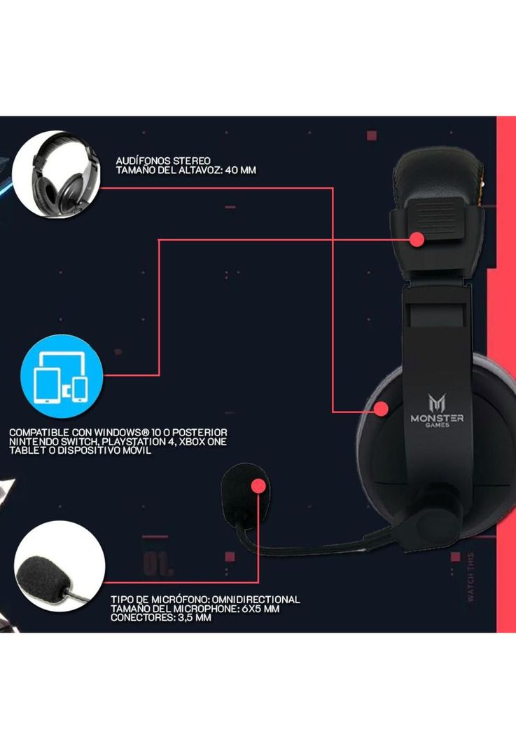 Audífonos Gamer Monster 3,5 MM  Over-EAR-3
