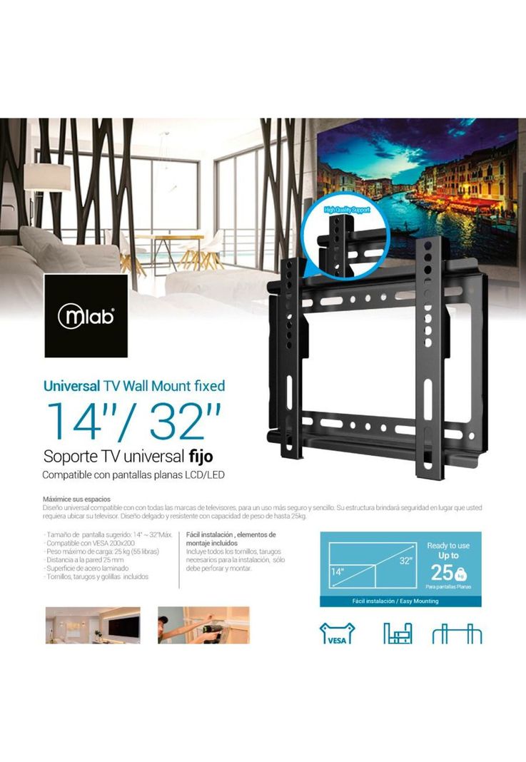 Soporte Para Tv Mlab Fijo 14 - 32 Pulgadas 25 Kg 8948 Color Negro-4
