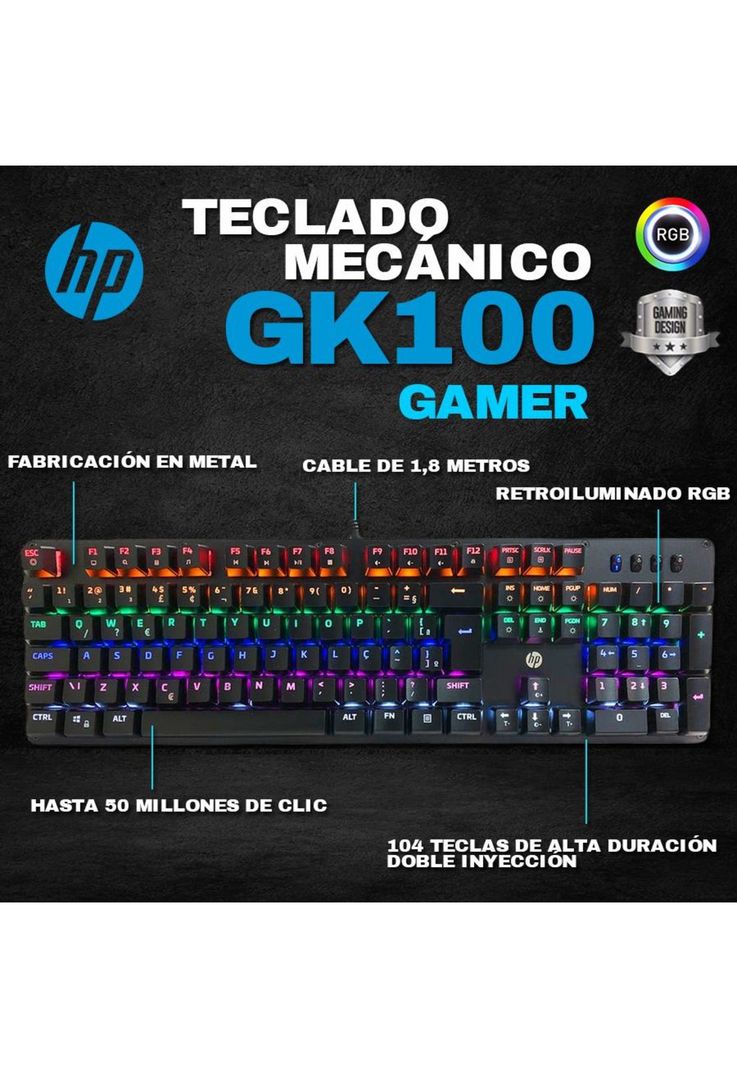 Teclado Gamer Mecánico HP GK100 Led RGB-1