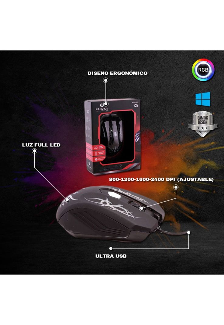 Mouse Alámbrico Ultra X 5 Retro Iluminado Gaming -3