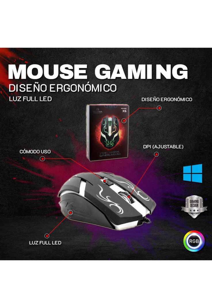 Mouse Alámbrico Ultra x6 Retro Gaming 6 Botones Dpi 2400-1