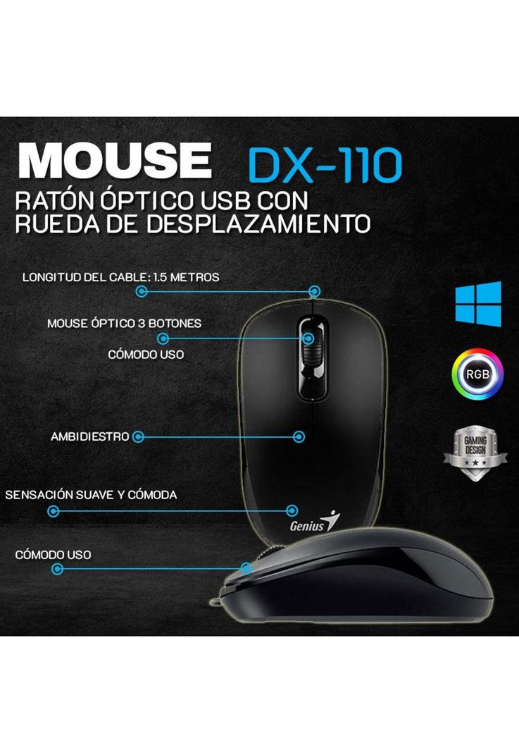 Mouse Genius DX-110 USB 3 botones 1000 DPI-4