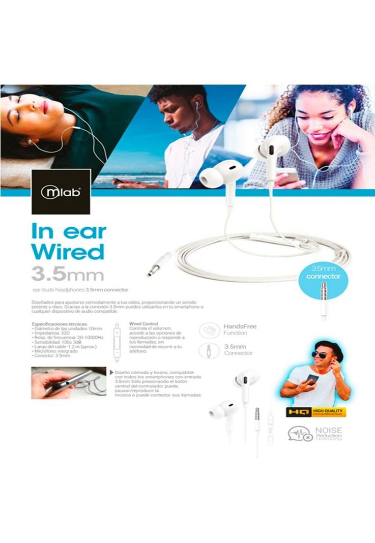 Audífonos Alámbricos In Ear Wired Blancos Mlab-4