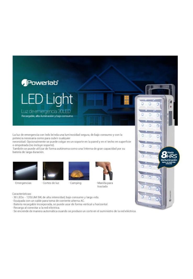 Lámpara De Emergencia Powerlab 7258 Led Con Batería Recargable 5w Blanco-3