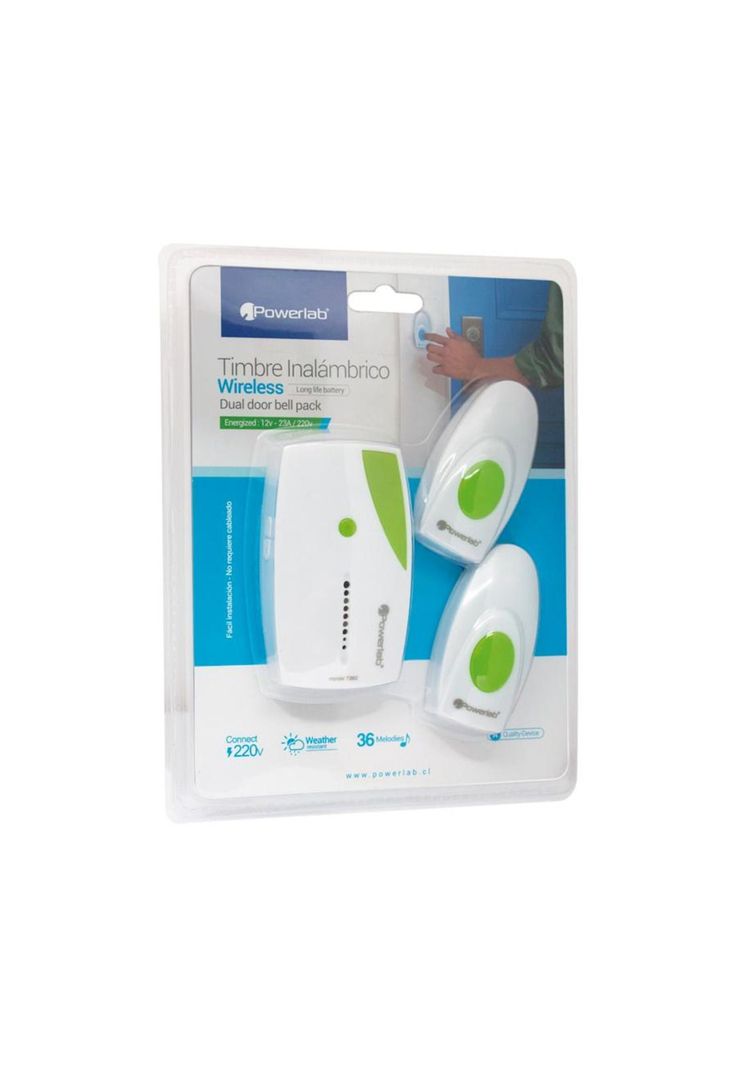 Timbre Inalambrico Powerlab Dual Door Bell Pack Color Blanco-3