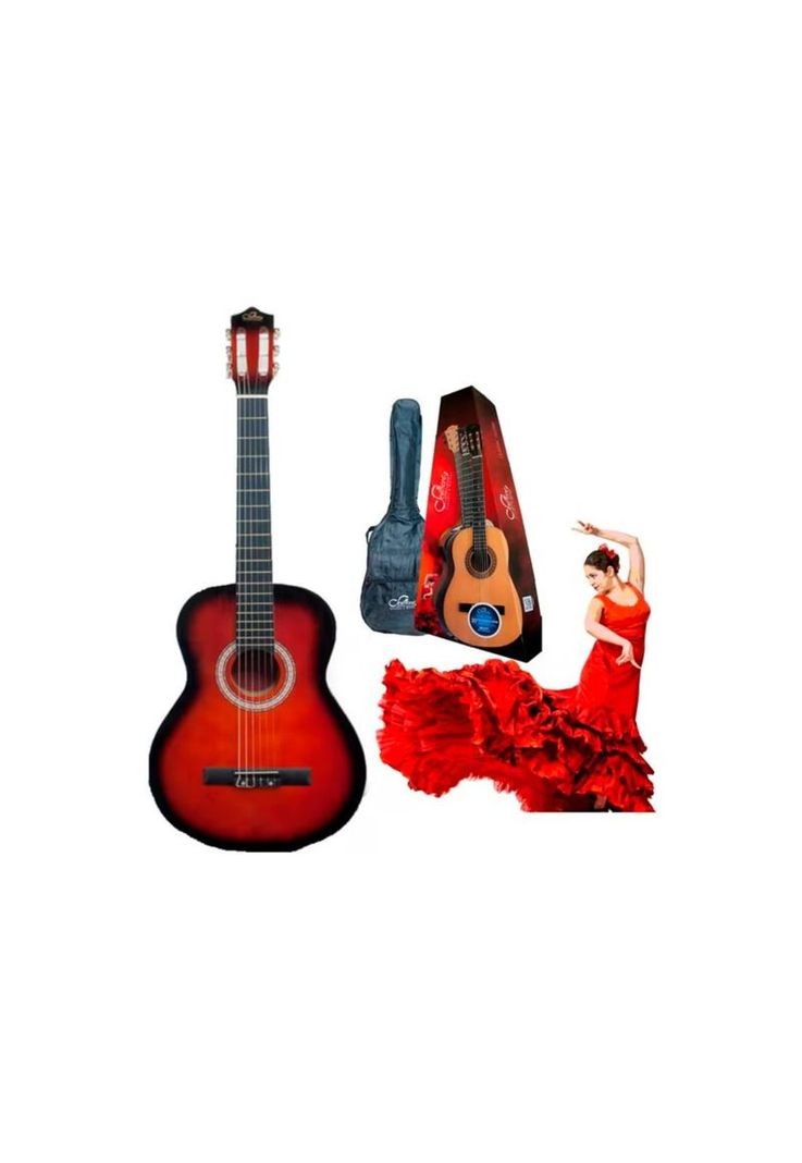 Guitarra Clasica Sevillana 8459 34'' Sunburst + Funda Color Rojo-2