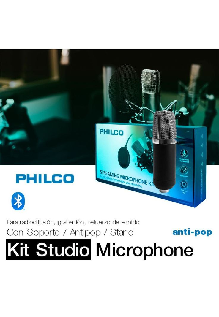 Kit Studio Microphone Con Soporte Antipop Stand Philco-2