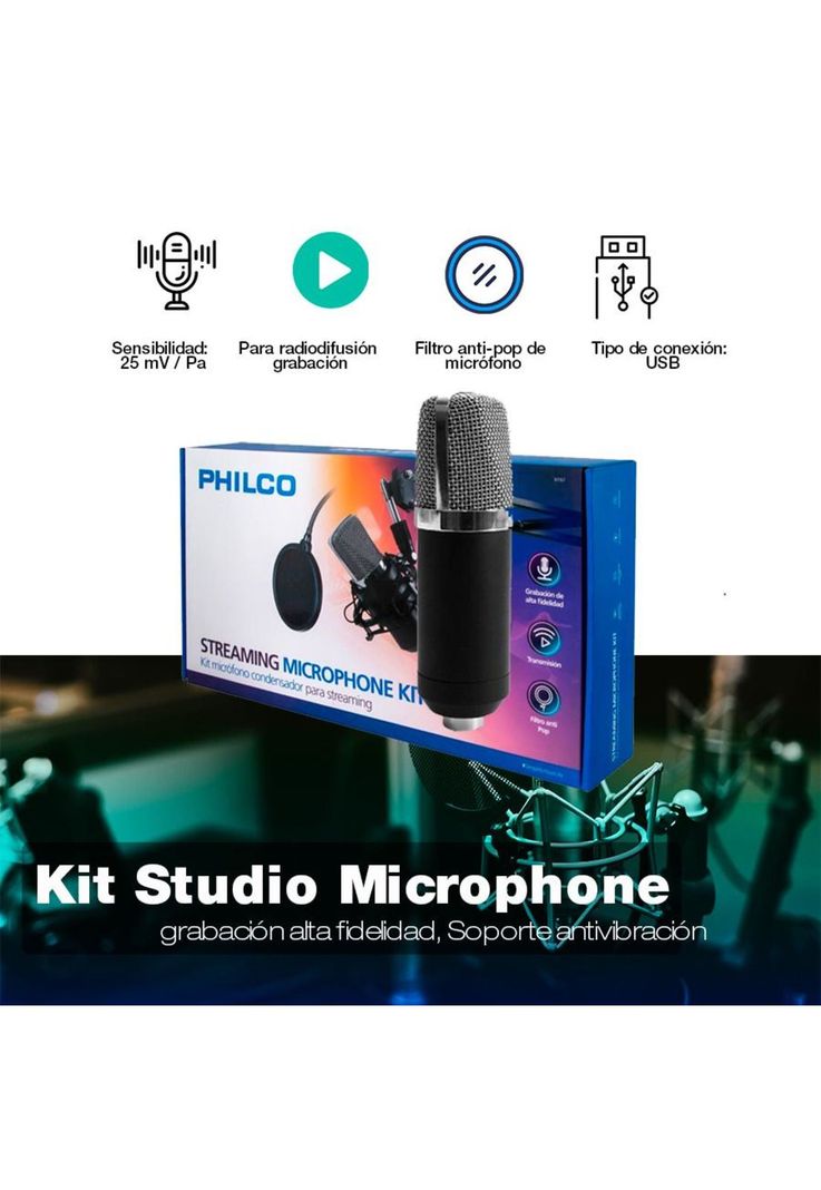 Kit Studio Microphone Con Soporte Antipop Stand Philco-6
