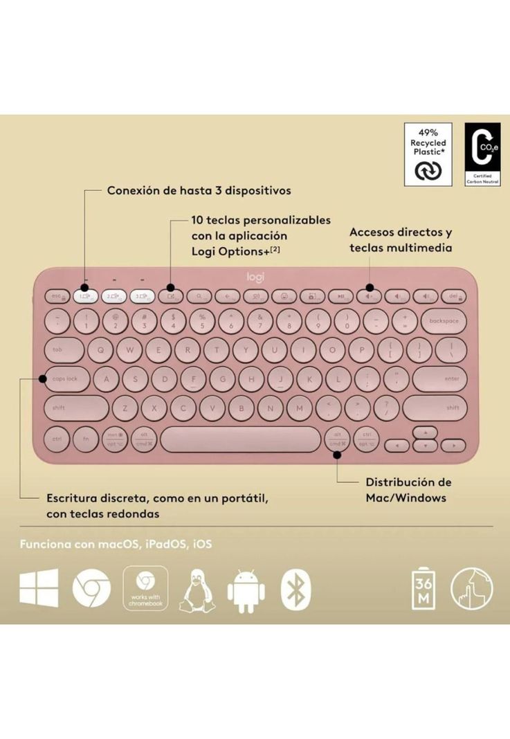 Teclado Logitech Pebble Keys 2 K380s Bluetooth-3