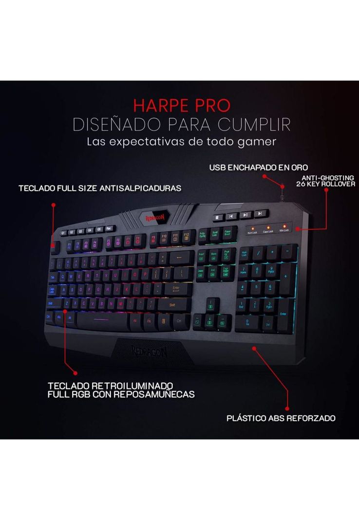 Teclado Gamer Redragon Harpe Pro RGB-3