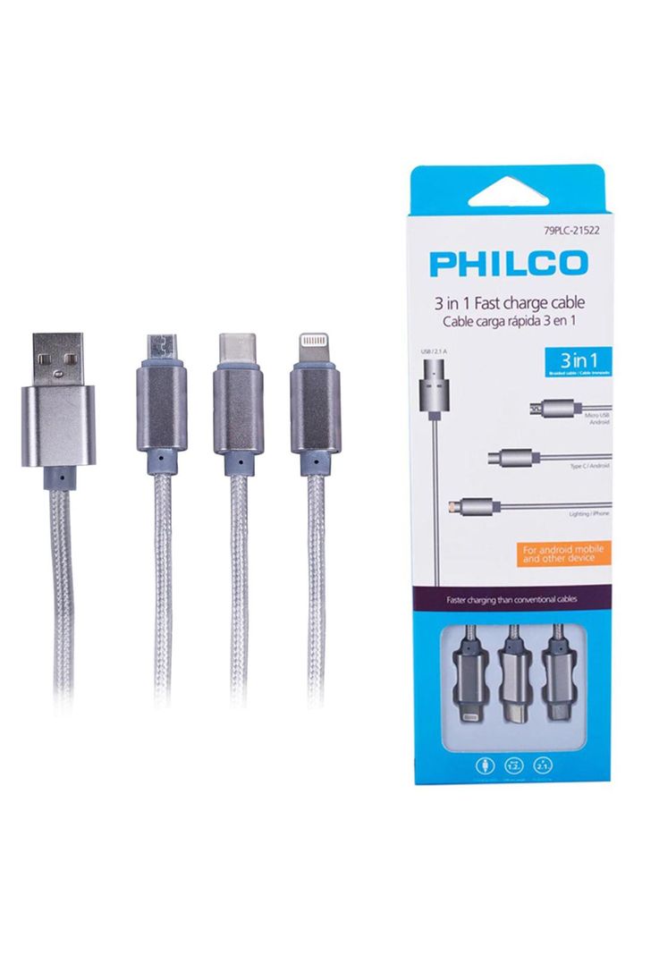 Cable 3 En 1: Micro-USB USB-C iPhone Metálico-0