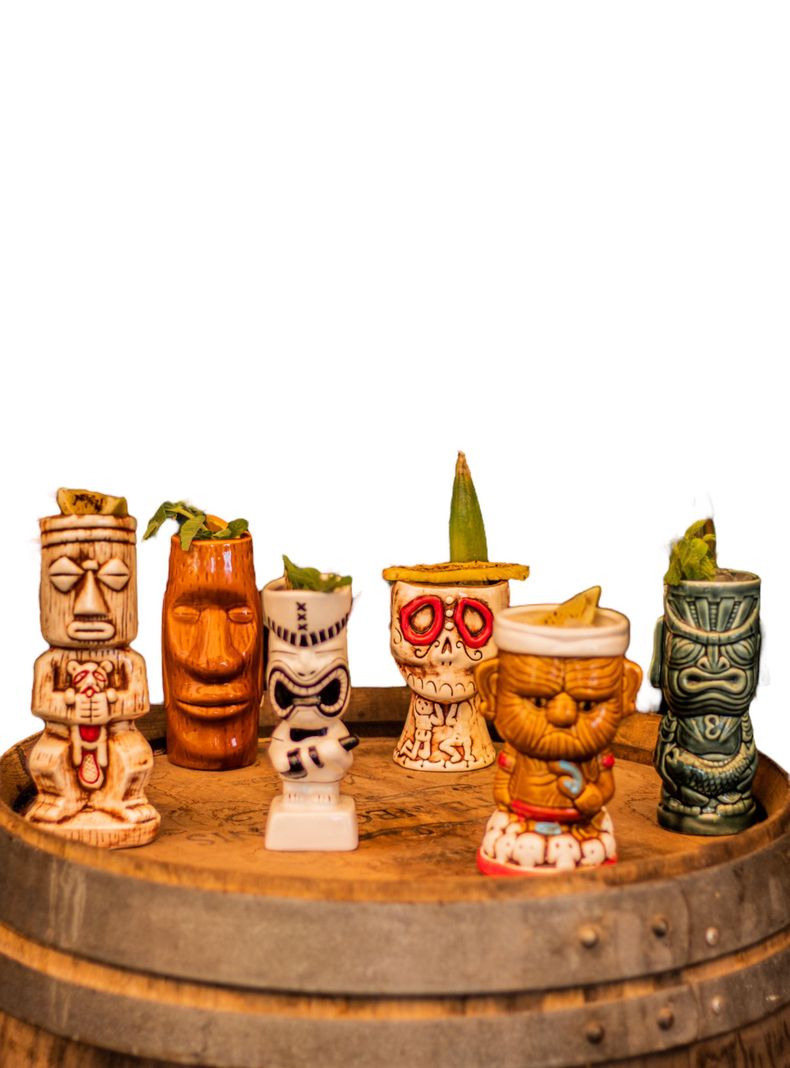 Pack 6 Tiki Mugs Tahití + 3 Llaveros Snow, Vasos Cerámicas Cóctel-0
