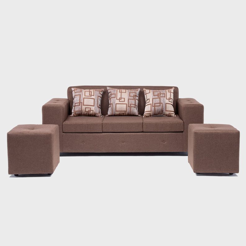 Sofa Ginebra mas dos pouf tela Chocolate-0