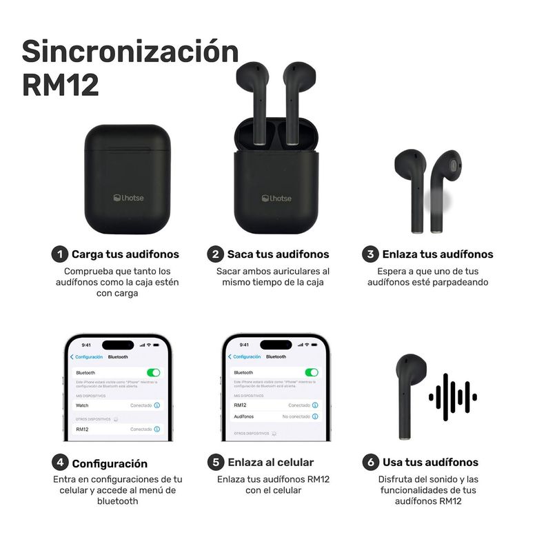 Audífonos Lhotse Bluetooth Inalámbrico Rm12 Negro-7