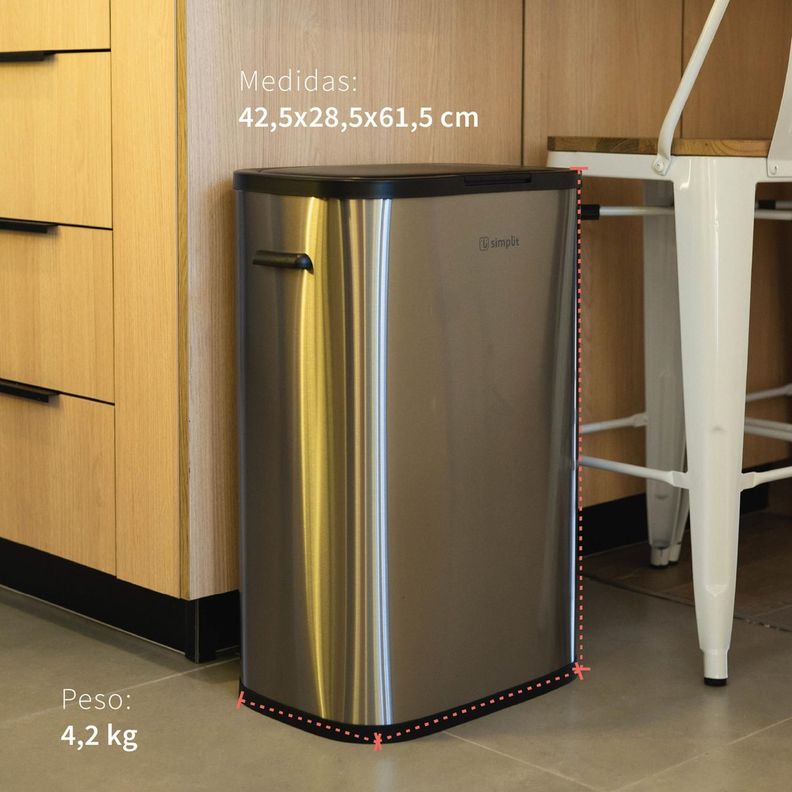 Basurero Cocina Handy 55lts Táctil Acero Inox Simplit-3
