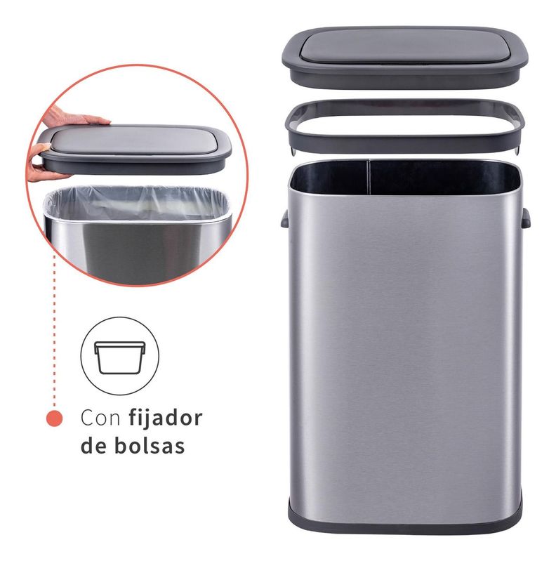 Basurero Cocina Handy 55lts Táctil Acero Inox Simplit-6
