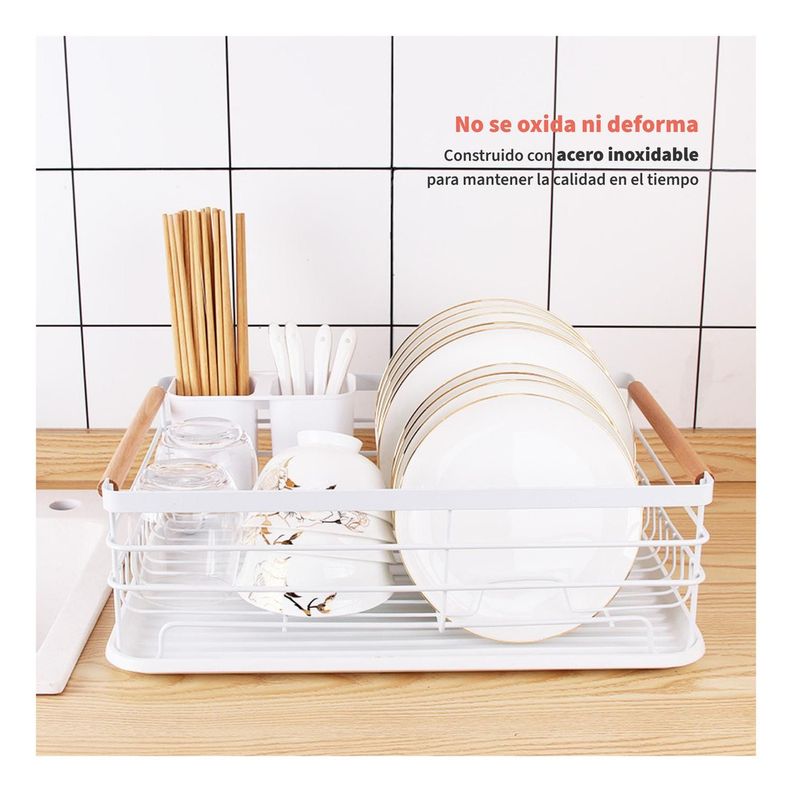 Secaplatos Escurridor 1 Nivel Acero Inox Blanco Simplit-2