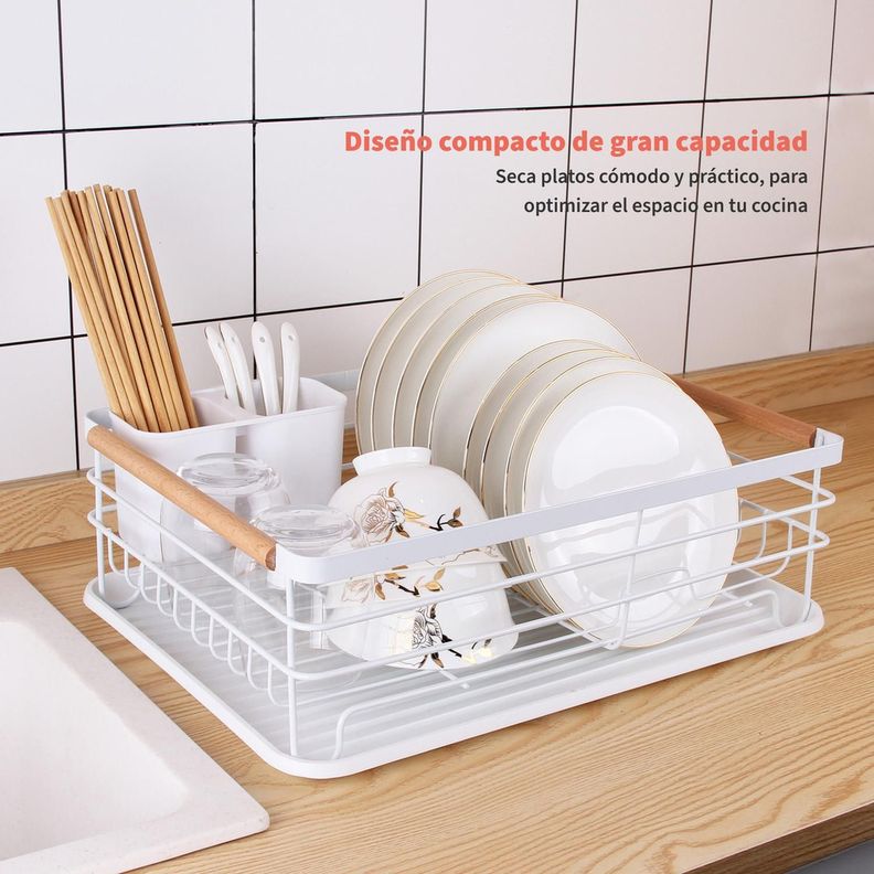 Secaplatos Escurridor 1 Nivel Acero Inox Blanco Simplit-5