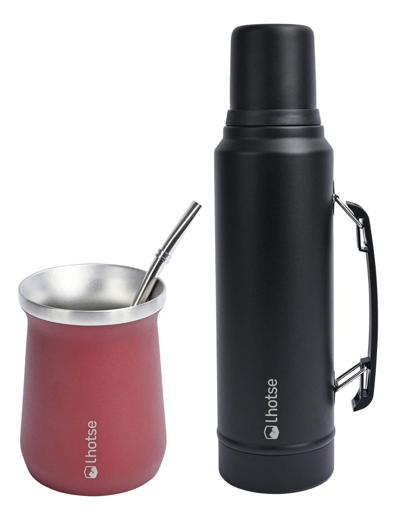 Termo Liquido Black 1,3 lts + Mate Bombilla Red Lhotse-0