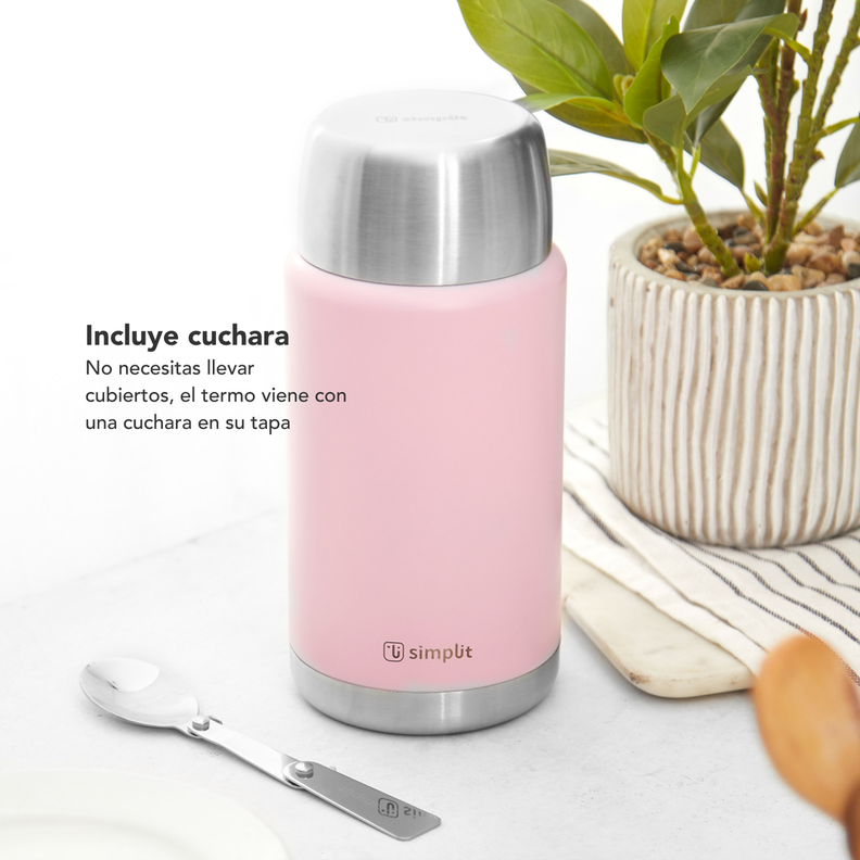 Termo de Comida Insulado Acero Inox 750 ml Rosado Simplit-1