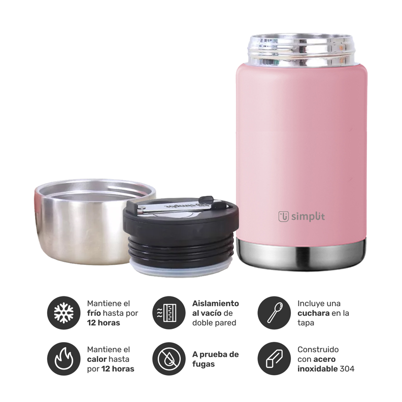 Termo de Comida Insulado Acero Inox 750 ml Rosado Simplit-2