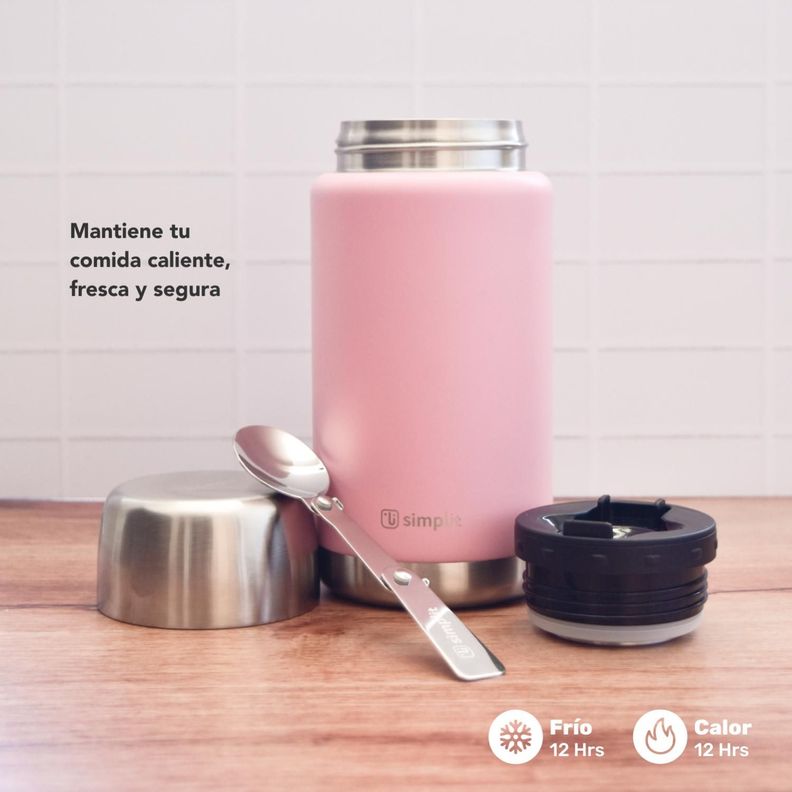 Termo de Comida Insulado Acero Inox 750 ml Rosado Simplit-3