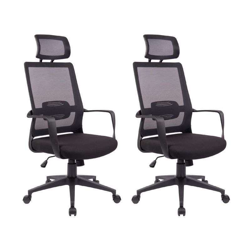 Pack 2 Sillas Escritorio Aura Oficina Ergonomica Negra Levo-0