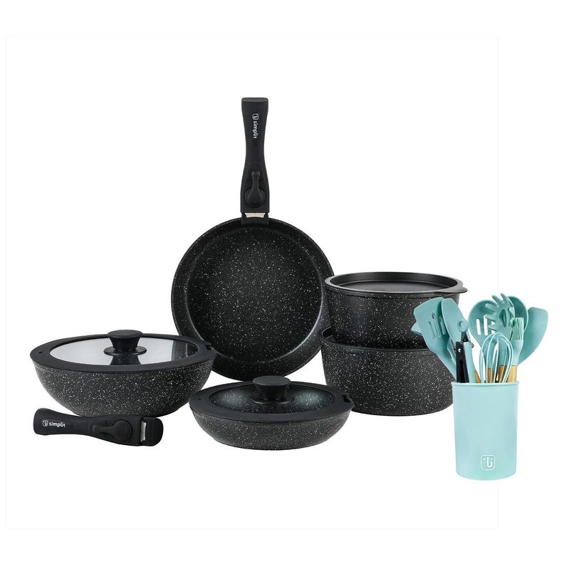 Bateria Cocina Oxford + Set 12 Utensilios Calipso Simplit Negro