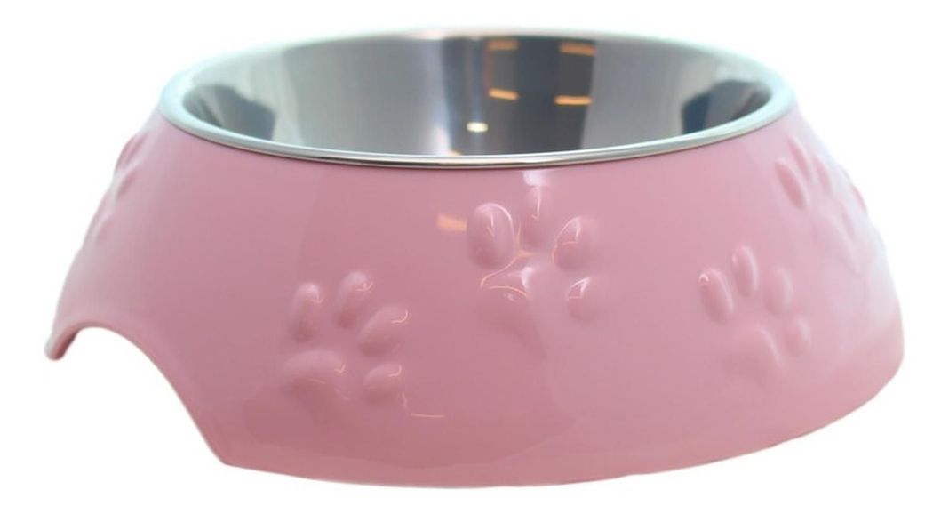 Plato Huellitas Rosado Para Perro L Mascan-0