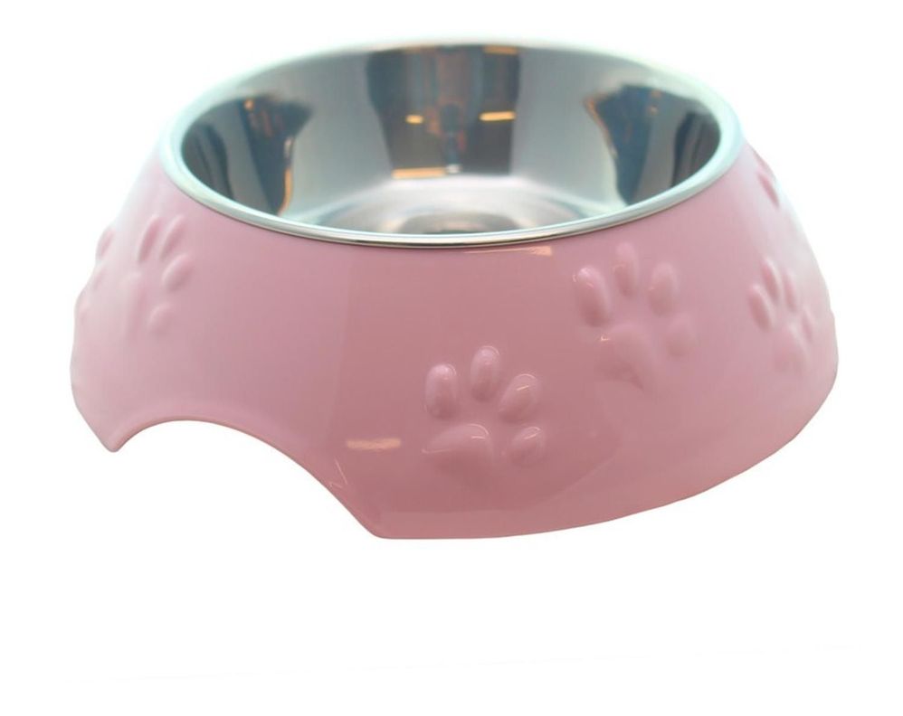 Plato Huellitas Rosado Para Perro L Mascan-1