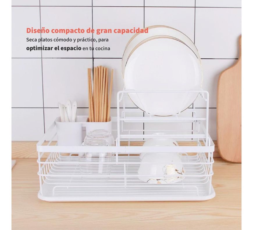 Secaplatos Escurridor 2 Niveles Acero Inox Blanco Simplit-3
