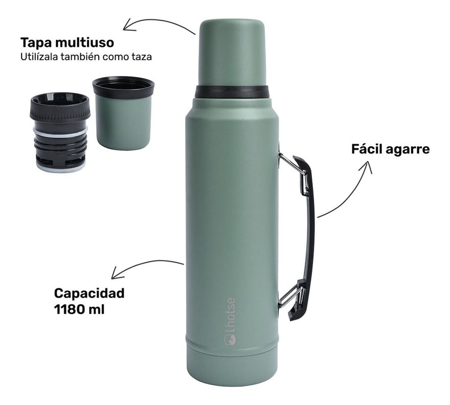 Termo Liquido Classic 1,3 lts + Mate Bombilla Lhotse Green-2
