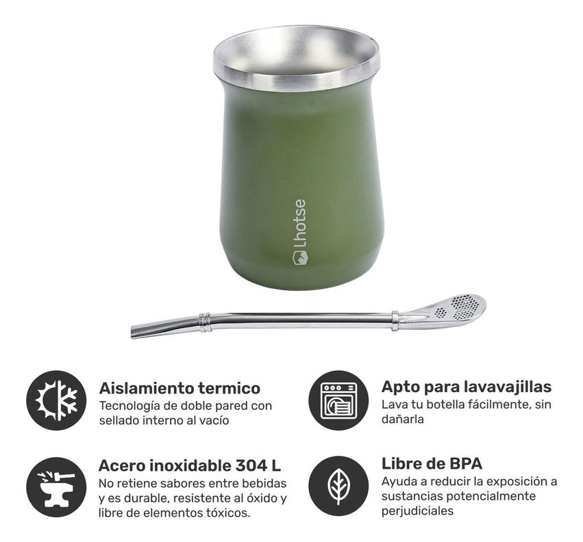 Termo Liquido Classic 1,3 lts + Mate Bombilla Lhotse Green-3